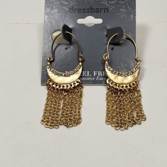 Gold Crystal Fringe Earrings โ Crescent Statement Design for Sensitive Ears - Picture 7 of 9